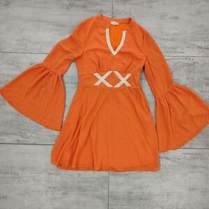 Love Riche Girls Orange Bell Sleeve Peasant V neck Midi Dress Juniors Medium